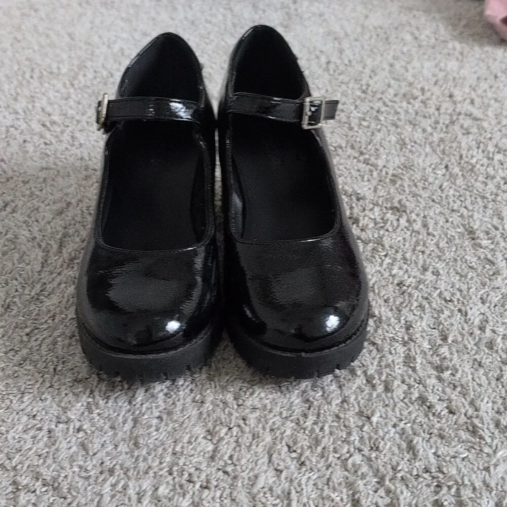 Soda Black Patent Leather Mary Jane Round Toe Ankle Strap Buckle Heels 7.5